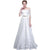 White Wedding Dress Boat Neck Short Sleeved Simple Floor-length Feathers