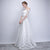 White Wedding Dress Boat Neck Short Sleeved Simple Floor-length Feathers