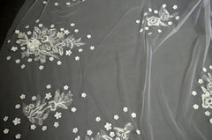 White/Ivory Appliqued  Veil Long With Comb
